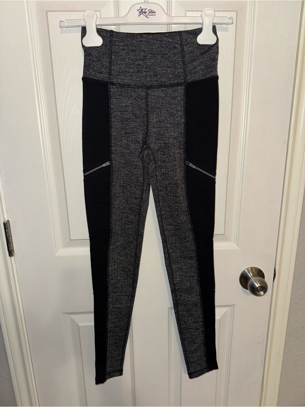 Athleta Grey Heather and Black High-Rise Leggings with Side Zips